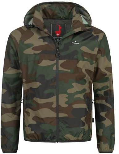 Höhenhorn Rigi Regnjacka för män, utomhus, regn, fritidsjacka, huva, regnjacka, Camo-grön, M