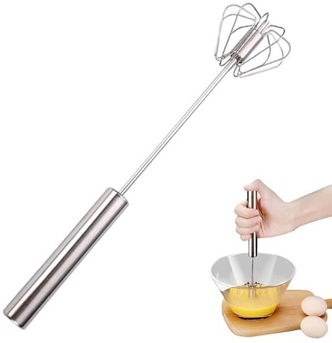 Batidora de mano, batidor de huevos semiautomático de acero inoxidable, batidor de huevos semiautomático rotatorio, batidora de mano, herramienta para cocinar huevos, leche, cocina y hogar (12 in)