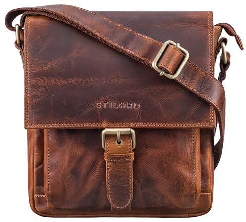 STILORD Nevio Herrentasche Leder Umhängetasche kleine Messenger Bag Elegante Handtasche im Vintage Design Schultertasche für 10.1 Zoll Tablet iPad echtes Leder Farbe:Sesto - Cognac