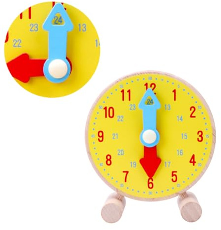 Toyvian Wooden Educational Clock Toy for Kids Toddlers Early Learning Time Skill Development Baby Cognitive Toy Yellow for Preschool Classroom Use