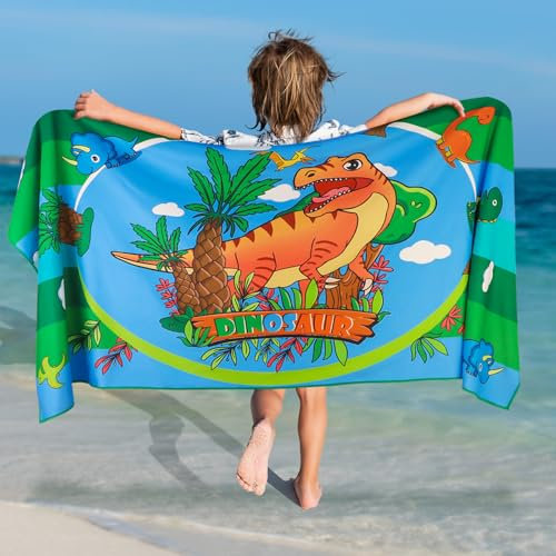 Telo Mare Microfibra Dinosauro, 75 x 150 CM Asciugamano Mare Bambino Grande, Teli Mare Ragazzi Asciugatura Rapida Antisabbia, Asciugamani Assorbente Morbido per Spiaggia Piscina Bagno Doccia Viaggio