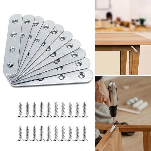 4 Set Straight Brackets, Stainless Steel Mending Plates Connecting Plates Flat Straight Brace Brackets with Holes Metal Joining Plates for Wood