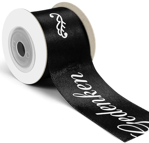 FLEXNOVA 40mm Trauerschleife mit Text Trauerflor Band Trauerschleife Selbst Gestalten Trauerschleifen mit Wunschtext Schwarz Trauerband zum Beschriften für Auto Blumenstrauß 5m