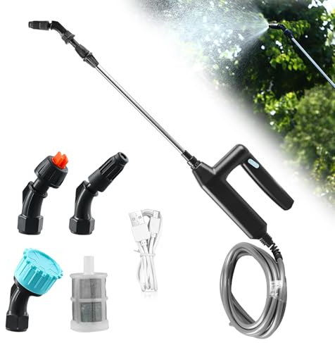 PORFOYO Spruzzatore Elettrico Per Piante, 7.4 V, 5 M, 3 Ugelli, Ricarica USB, ABS + Acciaio Inossidabile, Irrigazione