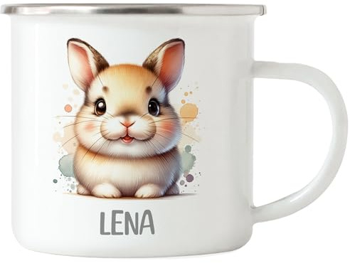 Kiddle-Design Kindertasse mit Namen Personalisiert, Personalisierte Tasse Kinder mit Waschbär, Namenstasse Waschbärtasse, Kinderbecher als Geschenk zur Taufe, Geburt Weihnachten - Emaille Tasse