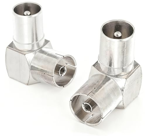 Zhowyeemeng 2 Pcs TV Aerial Coaxial Adaptor, Right Angle RF Coax Connector, Male-to-Female RF Coax Adapter for TV Antenna Cable, Satellite Coaxial Cables, Receivers and Radios (Silver)