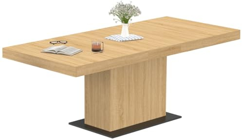 IDMarket - Ausziehbarer Esstisch Rechteck Eden 6-10 Personen Holz und schwarzer Sockel 160-200 cm | Holzfarbe und schwarzer Sockel, Kapazität 6-10 Personen