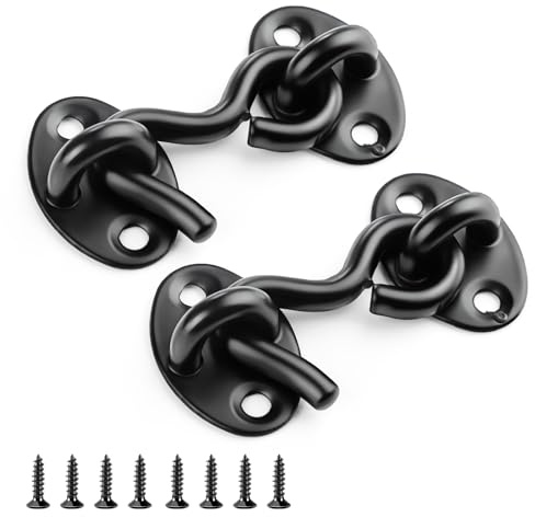 UIHRLM 2 Pack Hook and Eye Latch, 2 Inch Stainless Steel Gate Hook with Mounting Screws, Privacy Black Cabin Hooks Shed Door Gate for Windows,Barn Doors, Garage Doors,Bedroom, Bathroom