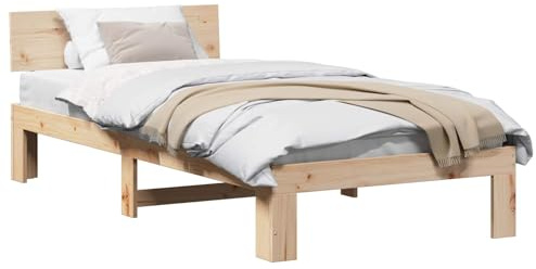 vidaXL Estructura de Cama Natural 90 x 200 cm Madera de Pino Macizo, Cama Rectangular Moderna y Elegante, diseño Minimalista en Pino, Mueble Duradero para un Dormitorio contemporáneo