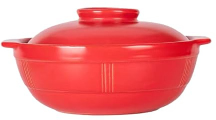 STOBAZA Cocotte Terre Cuite Rouge pour Poulet Braisé Soupe et Riz Résistante Haute Température Antiadhésive et Conduction Thermique Optimisée Ustensile Cuisine Familial
