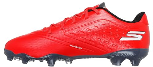 Skechers Razor 1.5 Jr Youth FG - Botas de Correr para niños, Zapatos de fútbol con Tacos de fútbol, Color Rojo sintético/Ribete Negro, Talla 4