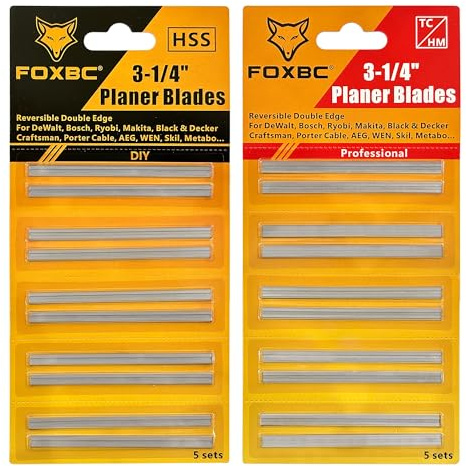 FOXBC 3-1/4 Inch Planer Blades Replacement for DeWalt, Makita, Bosch, Wen 6530, Ryobi, Craftsman and More 3-1/4 Hand Portable Planers - HSS, Carbide - 20 Pack