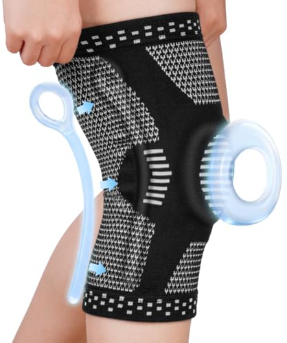 Fefod Genouillère de Sport, Genouillère avec Stabilisateurs Latéraux et Coussinets en Caoutchouc, Réglable Genouillère Rotulienne et Ligamentaire, Rotule-Genouillère Sport pour les Douleurs au Genou