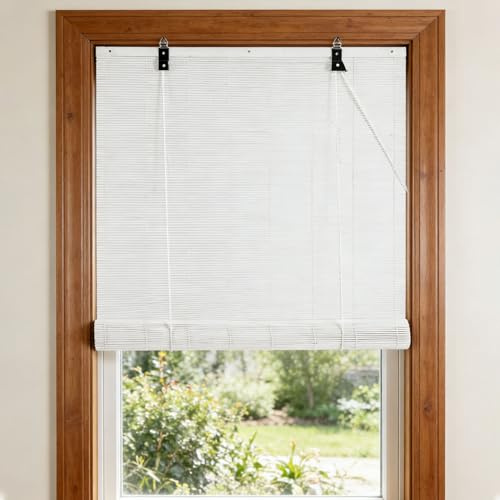 80x180cm Tenda a Rullo in Bambù Naturale Bianco Tenda veneziana | Protezione Solare e Oscuramento Personalizzabili Tapparella avvolgibile Tessute a Mano | per Balcone Portico Patio Home