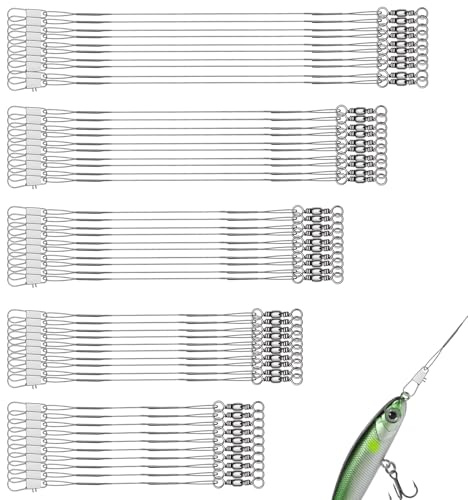 KLINNA 100x Edelstahl Vorfächer für Raubfisch & Zander, Stahlvorfach Hecht mit Wirbel, Angelzubehör Raubfisch Set 5 Größen, stabiles Vorfach Angeln Spinnvorfach, Hechtvorfach Set Süß- Salzwasser