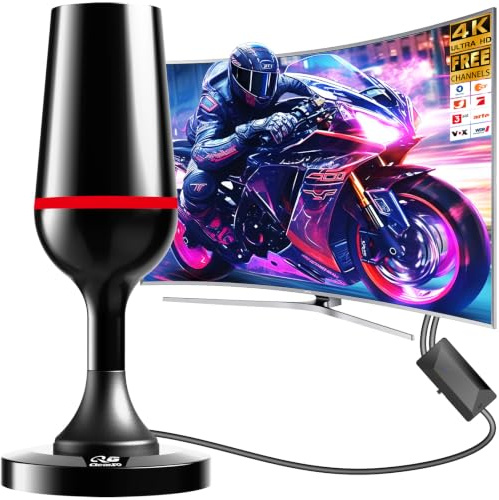 DVBT/DVBT2-antenn, HDTV-rumsantenn för TV, signalkvalitet med ALU-kärna, 420 km stor räckvidd och 360° mottagning, med magnetisk bas – stöder 4K/1080P-alla TV-apparater UHF/VHF (3 meter kabel)