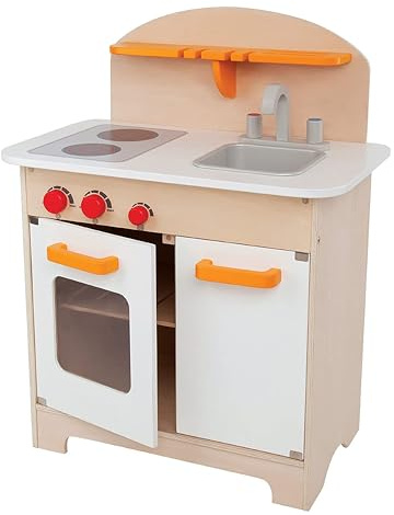Hape Gourmet Kitchen Kid's Wooden Pretend Play Kitchen Set |Sink, Stove, Baking Oven, Cabinet, Turnable Knobs & Spice Shelf