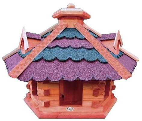 XXL Gartendeko aus Holz große Vogelfutter mit ROT BLAUEM DACH /ohne Ständer Bitumenschindeln Vogelhaus/Nistkasten,Vogelhäuser : Ergänzung zum Nistkasten, für Vögel Amsel Amseln Meise Meisen Star Stare Meisennistkasten Vogel,Vogelfutterhaus und Vogelvilla, Futterhaus, Futterhäuschen,große Größen auch mit Ständer und Silo,
