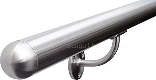Seagull Balustrades Stainless Steel Stair Handrail - Pre-Assembled, 320-Grit Satin Brushed Polished - Select Length - Classic Domed Ends - Made in UK