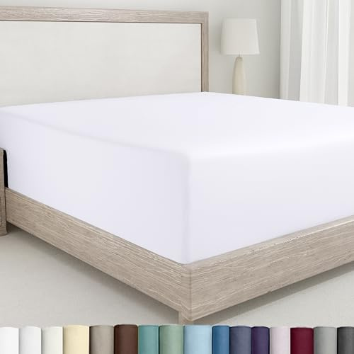 California Design Den Twin Fitted Sheet White, 100% Cotton 400 Thread Count Sateen, No Pop-Off Elastic, Soft & Durable (Twin, White)
