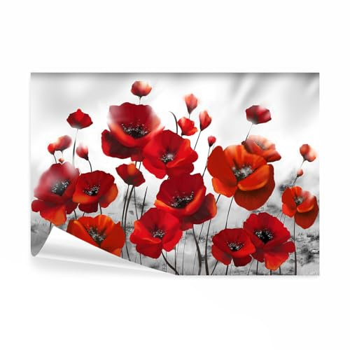 decomonkey Fototapete Mohnblumen, 350x256 cm, XL, Blumem Abstrakt rot | Vlies, Schlafzimmer, Wohnzimmer, Tapete, Fototapeten, Tapeten, Vliestapete, Wandtapete, moderne, Wandbild, Wand