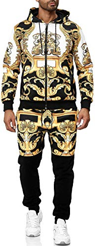 C-IN-C Luxuriöses Herren-Trainingsanzug mit Barock-Print – Kapuzenjacke mit Reißverschluss + Jogginghose, modisch & bequem, atmungsaktiv, Streetwear-Stil