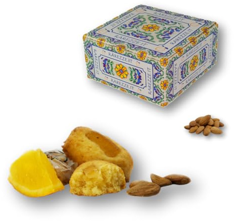 RAREZZE - Biscotti di Pasta di Mandorla Siciliana all'ARANCIA, produzione di giornata, in scatola regalo (gr.400). Antica Pasticceria di Sicilia, preparazione artigianale cannoli, cassata, torroncini