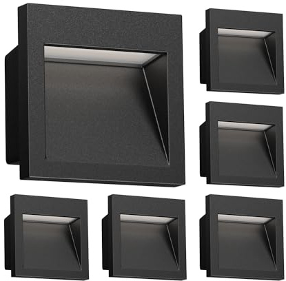 ledscom.de 6x LED Wandeinbauleuchte NOLA, Downlight für außen, IP54, schwarz matt, 90 x 90mm, warmweiß