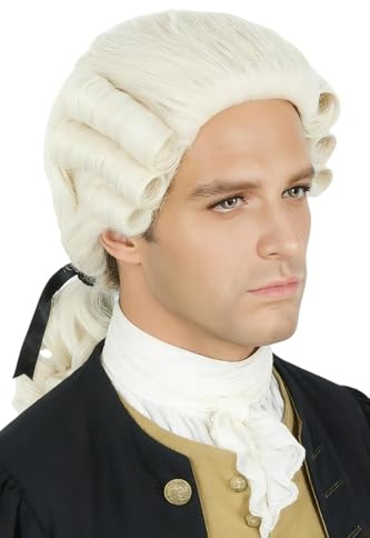LeMarnia Herren Beige Richter Perücke Colonial Curly Perücke Halloween Cosplay Kostüm Perücke