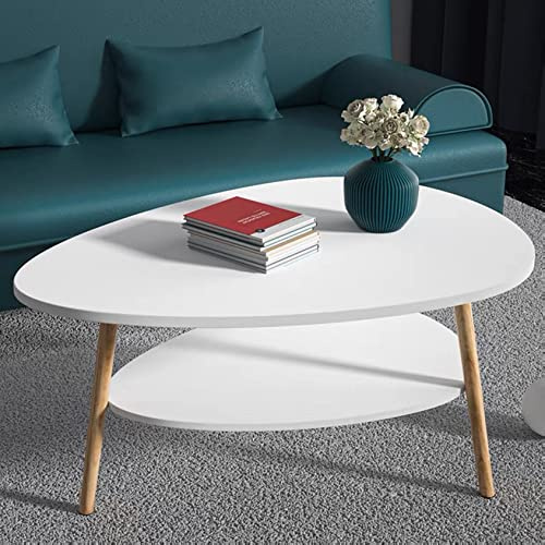 Mesa de Centro de Dos Pisos, Mesa Auxiliar de Almacenamiento, Mesa Auxiliar, Sala de Estar, Muebles de Balcón para el Hogar, Mesita de Centro Ovalada, Mesita de Café, Mesita Auxiliar Salón, Madera