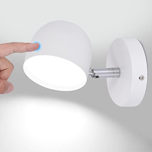 KAWELL Interno LED Applique da Parete Sensibile Al Tocco LED Lampada da Lettura da Parete Oscuramento Continuo 350° Rotazione Libera per Camera da Letto Comodino Soggiorno Scale, Bianco 6000K