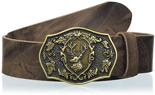 MGM Unisex Trachtengürtel mit Hirsch Gürtel, Braun-Messing, 115
