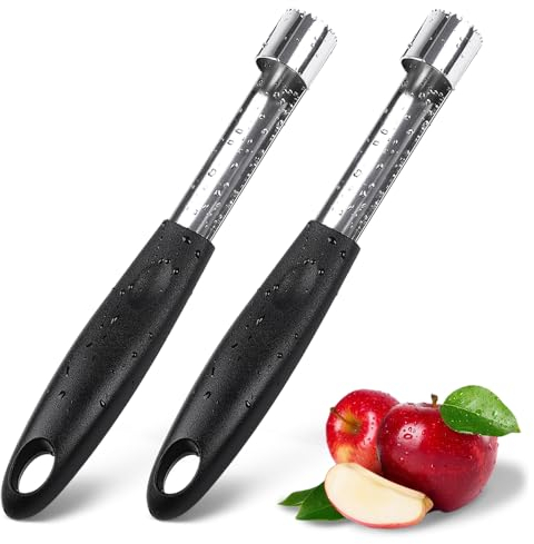 Lot de 2 vide-pommes, cupcakes, fruits et légumes, outil de cuisine sain en acier inoxydable pour fuji, poires, poivrons – Noir
