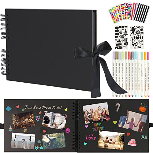 Boic Fotoalbum Zum Selbstgestalten 80 Schwarze Scrapbook Fotoalben, DIY Vintage Fotobuch zum Einkleben, Kann als Abschluss Geschenk, Geburtstagsgeschenk, Hochzeitstagsgeschenk (Schwarz)