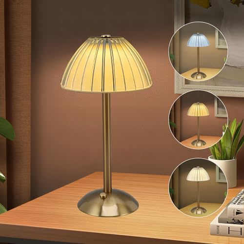 Topiky Industrial Dimmable Desk Lamp, Bedside Table Lamp for Bedroom, Battery Powered Table Light with Touch Sensor Dimmer, Nightstand Reading Lamp for Restaurant Bar Coffee Shop
