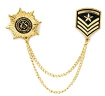 Knighthood Broche en forme d'étoile noire et dorée avec chaîne à pampilles suspendues, clous de costume, clous de chemise, accessoires pour homme et femme, Laiton Zinc, Pas de gemme