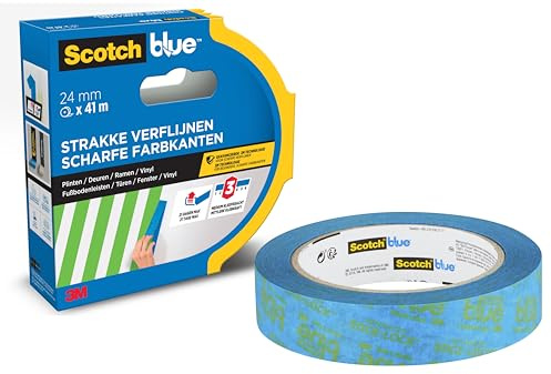 ScotchBlue Malerkrepp für Scharfe Linien, 24 mm x 41 m, Extrem Präzises Scotch Klebeband für Malerarbeiten, Abklebeband/Kreppband, 100% PEFC-Papier
