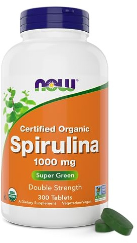 NOW Foods Organic Spirulina 1000mg Tablets - 300 Count - Non-GMO, Super Green Whole Food Supplement - Double Strength