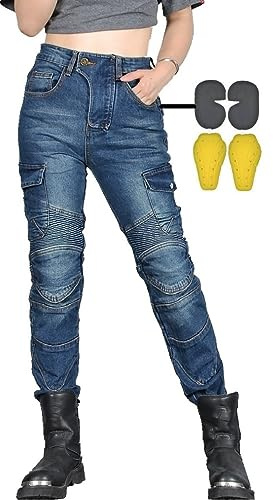 CBBI-WCCB Donna Moto Jeans Motociclette Pantaloni con Fodera Protettiva Motorcycle Pants (IT, Misura del girovita & Misura del Cavallo, 32, 31, Blu)