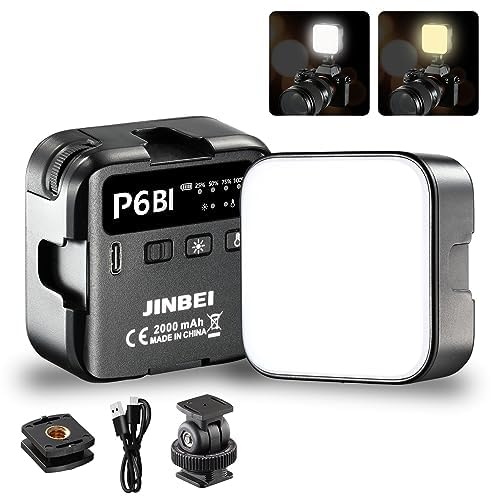 JINBEI P6Bi Luce LED per Selfie Bi-colore con clip, CRI 97+ Luce led Fotografia 2700K-7500K con 4 staffe di Montaggio a Freddo, Batteria Ricaricabile Incorporata da 2000mAh