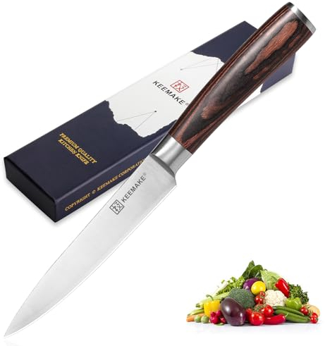 KEEMAKE Allzweckmesser Küche, 15 cm Küchenmesser Klein Küchen Messer aus hochwertigem Edelstahl, Scharfes Messer Gemüsemesser Kochmesser mit ergonomischer Pakkaholzgriff