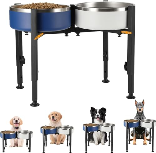 Elevated Raised Dog Bowl Stand, 4 Adjustable Heights 5-11 Wide,Metal Elevated Dog Bowl,Food Water Bowls Holder Upgrade Metal Dog Feeder for Large Medium Small Dogs(excluding bowl,Double dog bowl)