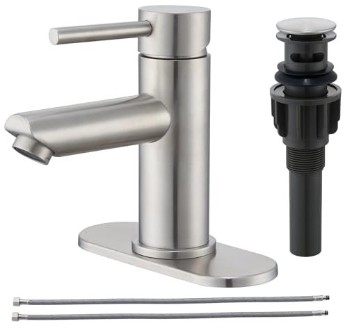 KPWATER Brushed Nickel Bathroom Faucets Stainless Steel Single Handle Bathroom Sink Faucets 1 Hole or 3 Holes with Pop-up Drain for RV Vanity
