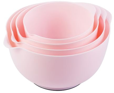 BoxedHome Mixing Bowl Rosa Set Rührschüssel Set Kunststoff Salatschüssel rutschfest stapelbar Servierschalen für Küche Rührschüssel 4-teiliges Wiederverwendbare