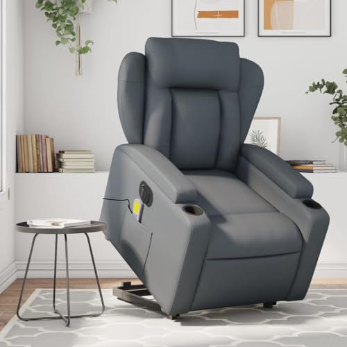 Homgoday Elektrischer Aufstehsessel, Massagesessel mit Aufstehhilfe, Fernsehsessel Relaxsessel, Liegesessel Ruhesessel mit Liegefunktion TV Sessel, für Wohnzimmer Grau Kunstleder