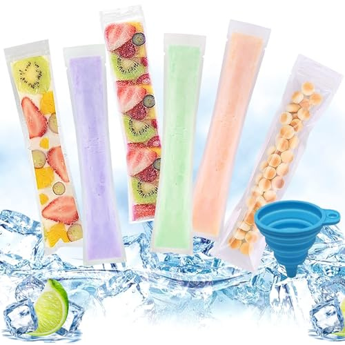 DKDDSSS 100 Stück Popsicle Taschen, Wassereis Formen, Wassereis Tüten, Eis Am Stiel, Eis Pop Beutel, DIY Eisformen mit Trichter, für Joghurt, Eisbonbons, Eiscreme (5.5 x 28 cm)