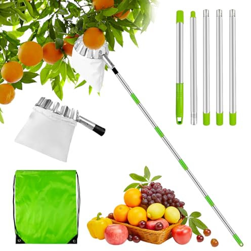 Obstpflücker mit Teleskopstiel, 2.2m Obstpflücker, Apfelpflücker mit Baumwollbeutel,Obstpflücker für Kirschen, Kirschenpflücker,Pflaumenpflücker for Reaching Inaccessible Places in Fruit Trees