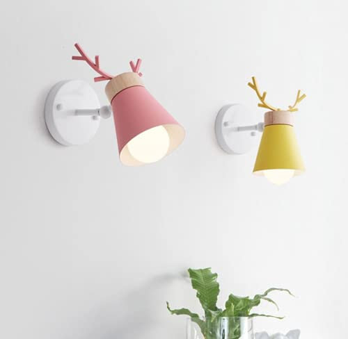 SSNCcNC Rosa, Geweih Wandlampe Innen Kreativ Wandleuchte Nordic Schlafzimmer Nachttischlampe Wandbeleuchtung Wohnzimmer Arbeitszimmer modern Treppen Holz Eisen Flurlampe Wandspots E27