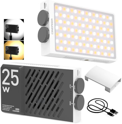 ZHIYUN CINEPEER CM25 25W LED Video Light, 25W Portable Camera Light, Dimmable 2700-6200K, 232g LED Panel DSLR Photography Lighting Built-in 2 * 2000mAh Rechargeable Batteries