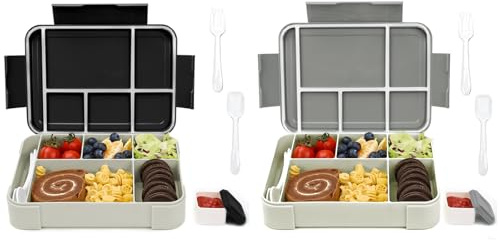 Bugucat Brotdose Kinder mit Fächern 1330ML 2 Set,Lunchbox Kinder Bento Box Auslaufsicher mit 6 Fächern Besteckset,Vesperdose Frühstücksbox für Mädchen,Jausenbox für Erwachsene